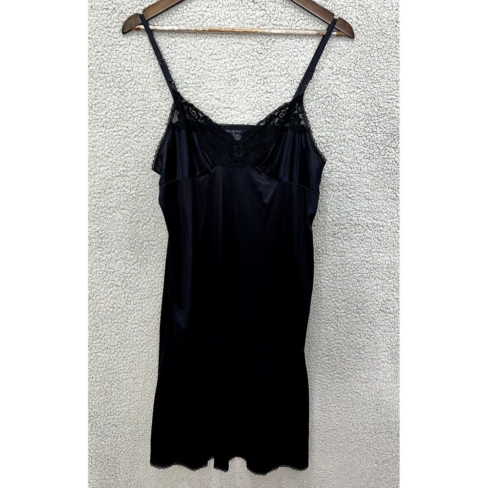Vassarette Black Babydoll Slip Dress Womens 38 Lace Trim Fairy Grunge Y2K‎